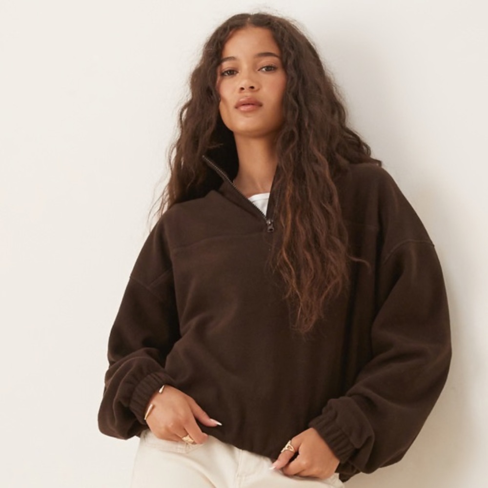 SKIMS Espresso Boyfriend Fleece Slouchy Half Zip Pullover Oversized Comfy
